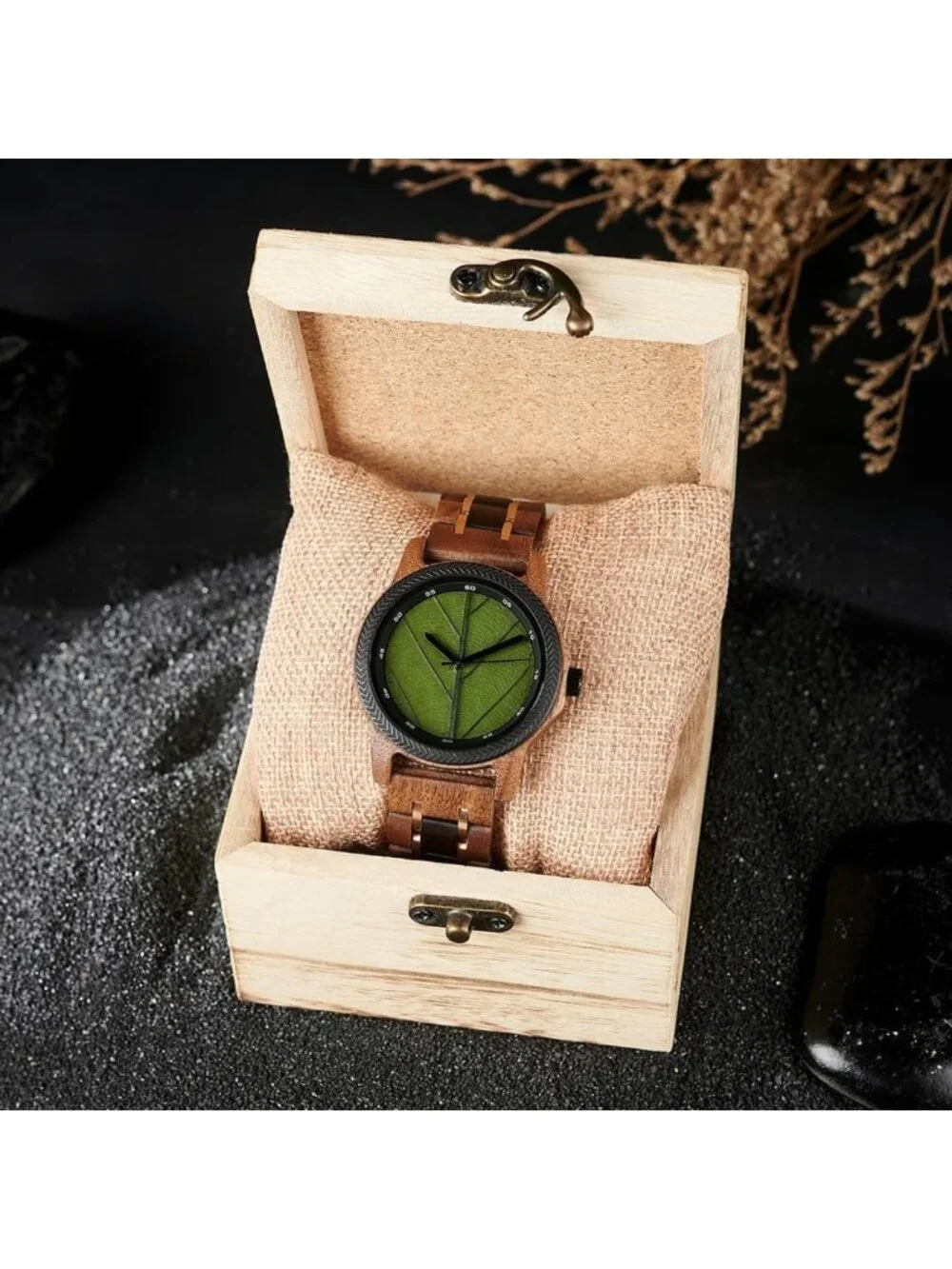 Natural Wooden Men's Watch - Japanese Quartz, Minimalist Style, Unique Leaf Vein
